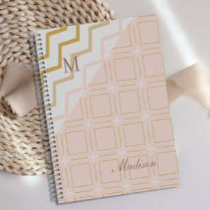 Pfirsich Gold Geometrische Trend Monogramm Planer