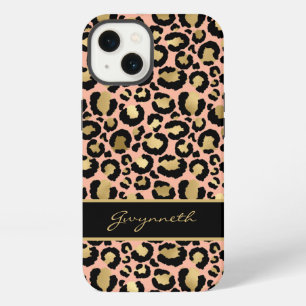 Pfirsich Gold Schwarz Leopardendruck mit Ihrem Nam iPhone 13 Hülle