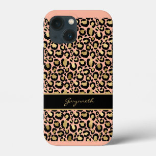 Pfirsich Gold Schwarz Leopardendruck mit Ihrem Nam iPhone 13 Mini Hülle
