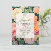 Pfirsich, Grün und Pastellrosa Sommerhochzeit Einladung (Stehend Vorderseite)