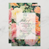 Pfirsich, Grün und Pastellrosa Sommerhochzeit Einladung (Vorne/Hinten)