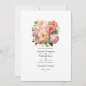 Pfirsich, Grün und Pastellrosa Sommerhochzeit Einladung (Vorderseite)