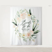 Pfirsich + grüne Aquarellblütenbraue Wandteppich (Vorderseite)