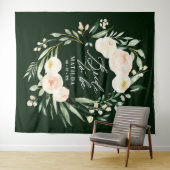 Pfirsich + grüne Aquarellblütenbraue Wandteppich (Beispiel (Horizontal))