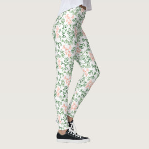 Pfirsich & grüne botanische Blumendrucke Leggings