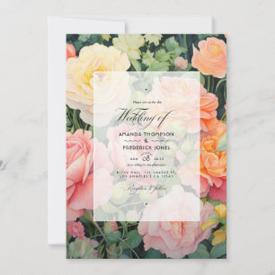 Pfirsich, grüne und pastellrosa Blumen Hochzeit im Einladung