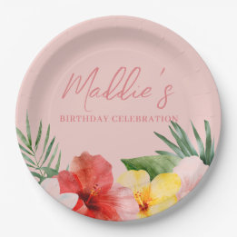 Pfirsich Hawaiian Floral Geburtstag Pappteller