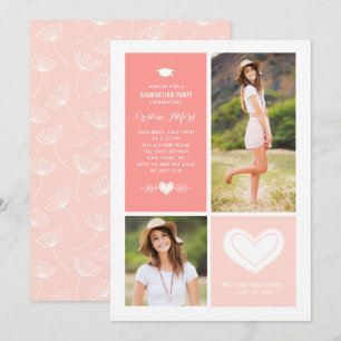 Pfirsich-Herz-Kritzeleien Foto-Collage-Abschluss Einladung