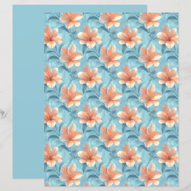 Pfirsich Hibiskus Florales Scrapbook Papier (Vorne/Hinten)