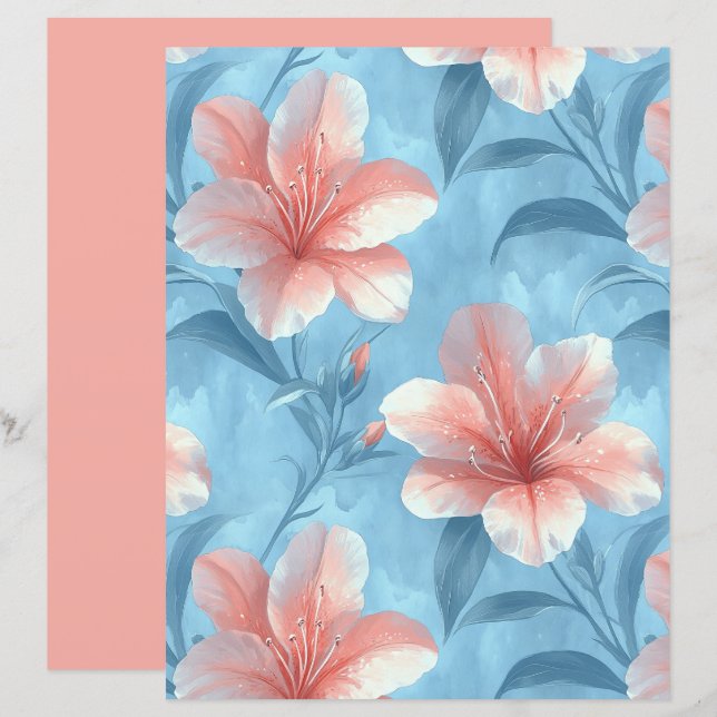 Pfirsich Hibiskus Florales Scrapbook Papier (Vorne/Hinten)