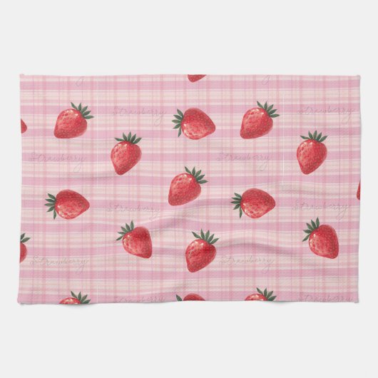 Pfirsich Himbeer Gingham Geschirrtuch (Horizontal)
