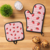 Pfirsich Himbeer Gingham Ofenhandschuh & Topflappen-Set (Oben Unten)