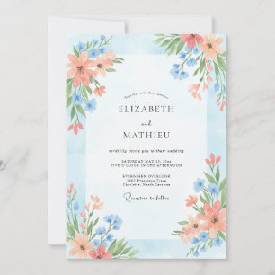 Pfirsich-Himmel-Wildblumen-Hochzeit Einladung