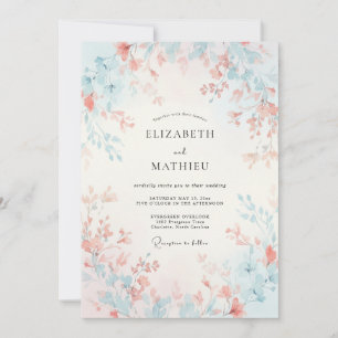 Pfirsich-Himmelblau-Gaze-Hochzeit im Frühling Einladung