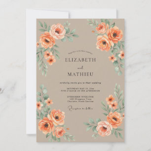 Pfirsich-Hochzeit im herbstlichen Vintage-Stil Einladung