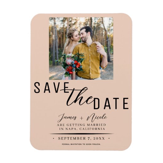 Pfirsich Hochzeitsankündigung Foto Hochzeit Magnet (Vertikal)
