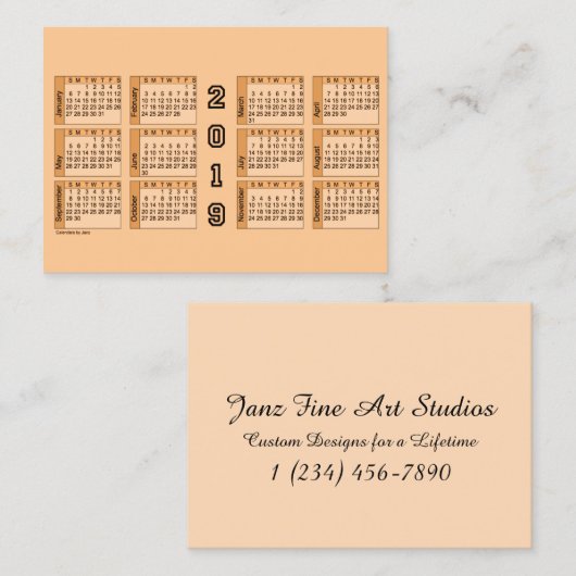 Pfirsich-Kalender 2019 durch Janz mollige Visitenkarte (Vorne/Hinten)