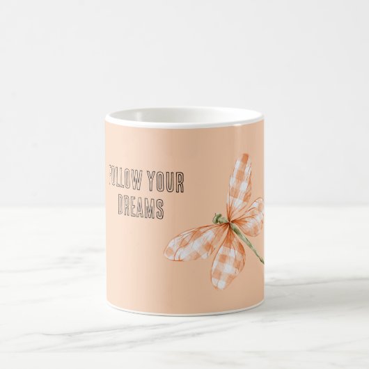 Pfirsich-Kariert-Gestreift-Libelle Kaffeetasse (Mittel)