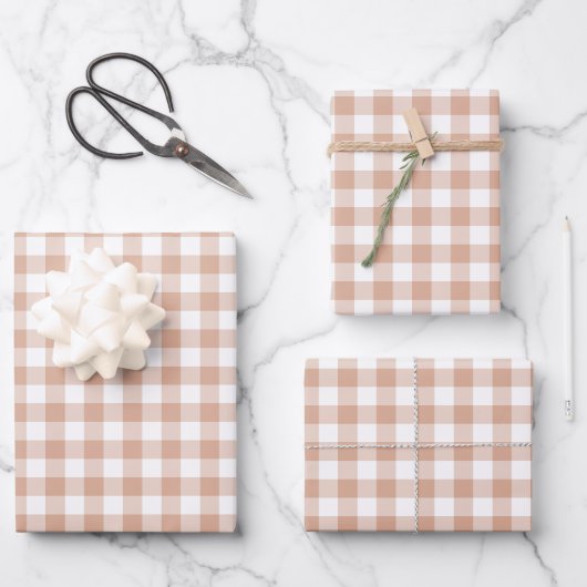 Pfirsich-Kariert-Gingham Retro-Farbe Geschenkpapier Set (Vorderseite)