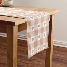 Pfirsich-Kariert-Herz-Gingham-Retro-Farb-Tischläuf Kurzer Tischläufer