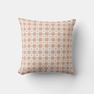 Pfirsich-Karierter-Herz-Gingham-Retro-Farbe Kissen