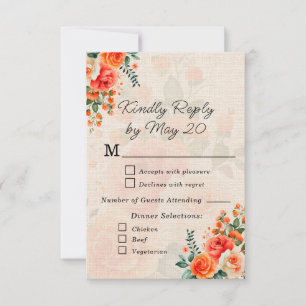 Pfirsich Korallen Blumen Hochzeit Antwortkarte Ele RSVP Karte