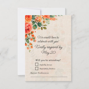Pfirsich Korallen Blumen Hochzeit RSVP Karte Elega