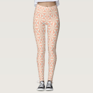 Pfirsich-Korallen-Geometrische Rosettenmuster Leggings