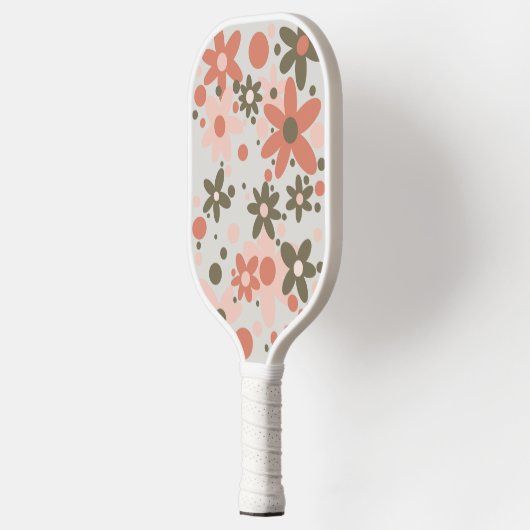 Pfirsich, Korallen, grüne Blume Pickleball Schläger (Links)