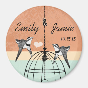 Pfirsich Korallen-Minz-Vogelkäfig Hochzeit Save-th Magnet