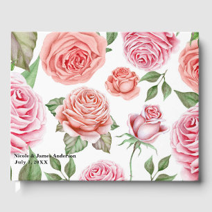 Pfirsich Korallen Rosa Rosen Grünzeug Blätter Hoch Gästebuch