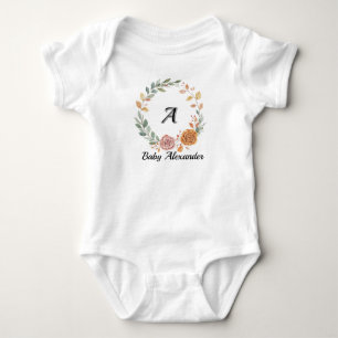 Pfirsich-Korallen-Rosen-Kranz personalisiert Name Baby Strampler