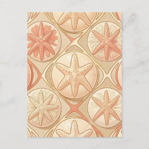 Pfirsich-Korallen-Seestern und Sanddollar Postkarte