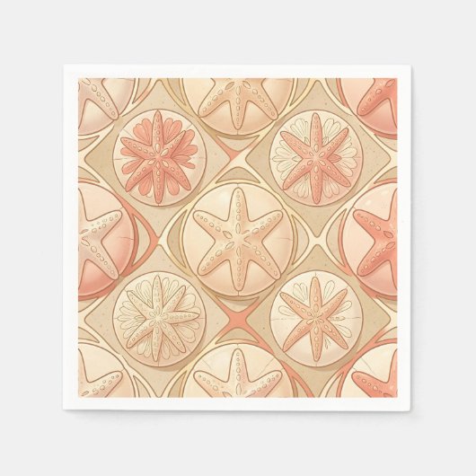 Pfirsich Korallen Seestern und Sanddollar Serviette (Vorderseite)