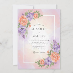 Pfirsich-Lavendel-Blüten-Hochzeit Romantik Einladung
