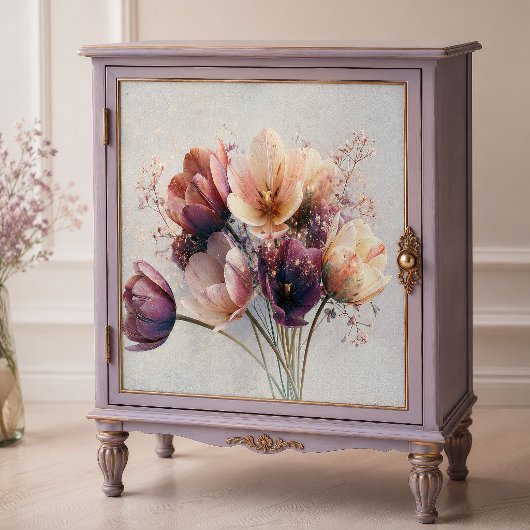 Pfirsich-Lavendel-Tulpen-Sträußchen-Decoupage Seidenpapier
