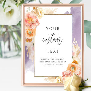 Pfirsich-lila Hochzeitsschild mit floralem Muster  Poster