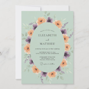 Pfirsich Lila Ranunculus Eukalyptus Hochzeit Einladung