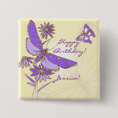 Pfirsich-lila Schmetterlings-Knopf Button (Vorderseite)