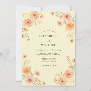Pfirsich-Malerische Blumengirlande Hochzeit Einladung