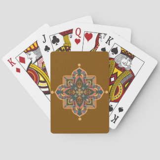Pfirsich-Mandala auf braunen Spielkarten