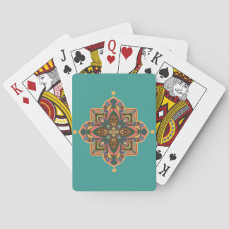 Pfirsich-Mandala mit grünem Hintergrund Spielkarten