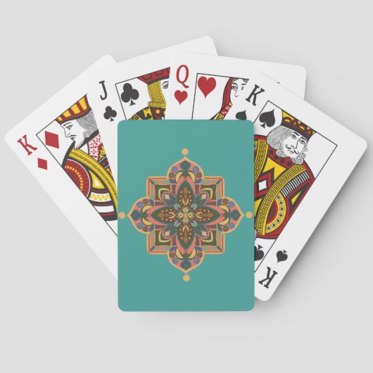 Pfirsich-Mandala mit grünem Hintergrund Spielkarten (Rückseite)