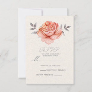 Pfirsich Märchen Glitter Rosen Blätter RSVP Antwor Karte