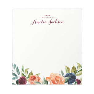 Pfirsich Marine Blumen Personalisiertes Notizbuch  Notizblock