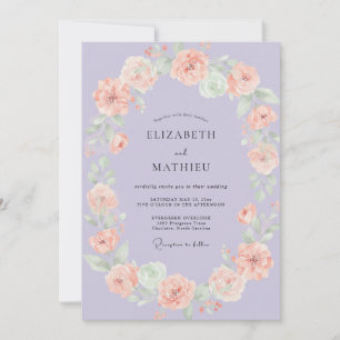 Pfirsich-Mauve-Kranz-Hochzeit Einladung
