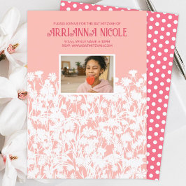 Pfirsich, Mauve Pink, Weiße Wilde Blume Bat Mitzva Einladung