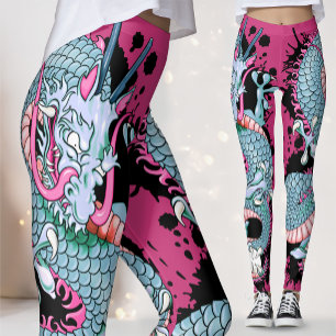 Pfirsich Melba Spritz Drache Tattoo auf Rosa Leggings