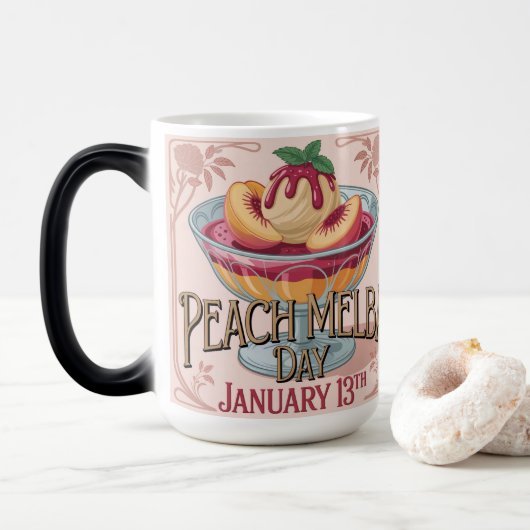 Pfirsich Melba Tag Morphing Tasse (Mit Donut)