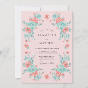 Pfirsich-Minz-Blüten-Hochzeit Einladung